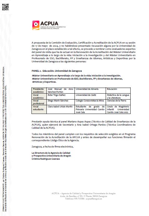 Nombramiento del panel