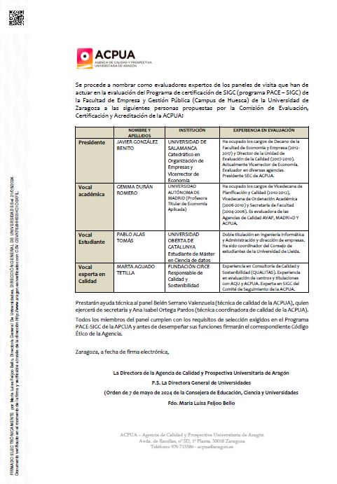 Nombramiento del panel